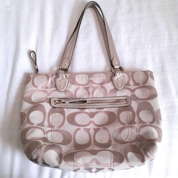 Coach Champagne Fabric Exterior with Satin Fuchsia Interior Shoulder Bag - Picture 5 of 10